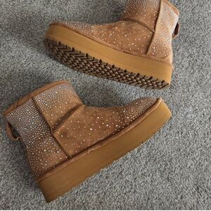 Madden NYC Women's Rhinestone Platform Ankle Boots